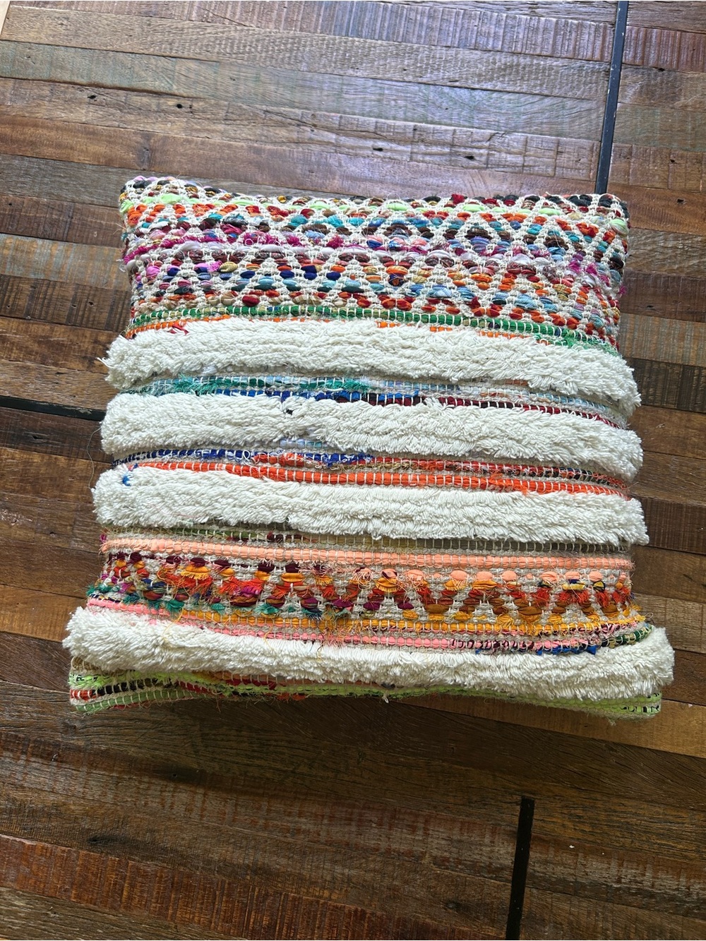 Dahlia Bohemian Multicolor Chevron Striped Chindi HandmadeThrow Pillow